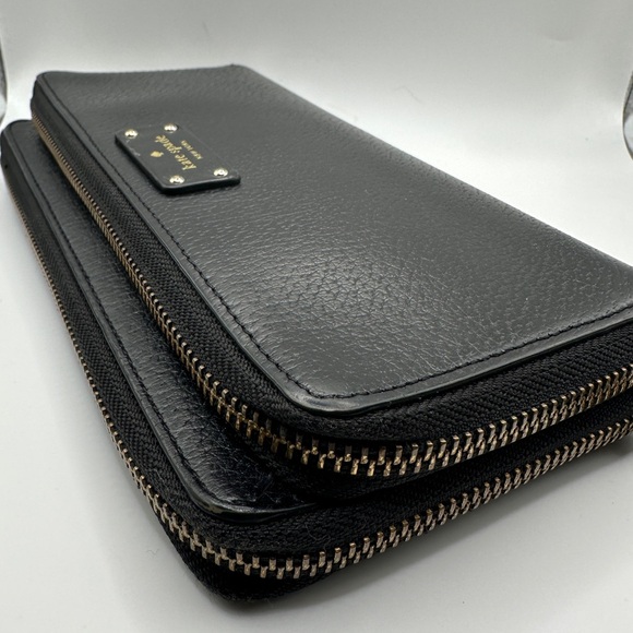 Kate Spade Black Textured Double Zipper Wristlet Wallet Phone Holder - Picture 3 of 8